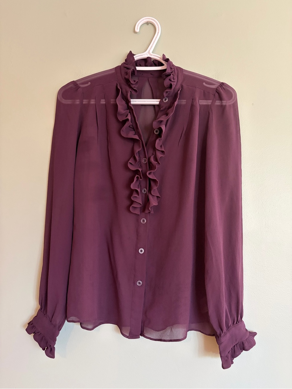 WILFRED ARITZIA 100% Silk Ruffle Blouse Burgundy Dark Feminine Coquette Goth S